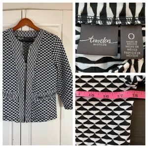 Chico's 0 Travelers Black & White Textured Zippered Jacket Size XS Office Church